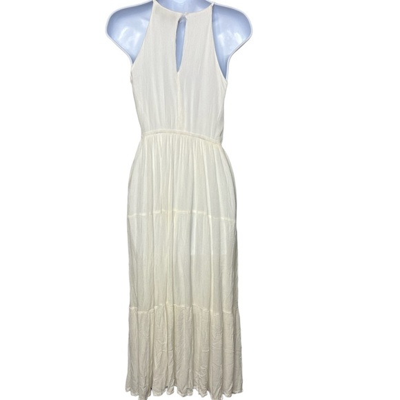 Lulu’s Cream Gauze Crochet Embroidered Halter Tiered Bohemian Maxi Dress - Picture 2 of 8